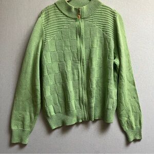 St. John Sport Green Zip-Up Wool Knit Cardigan Jacket Sz XL